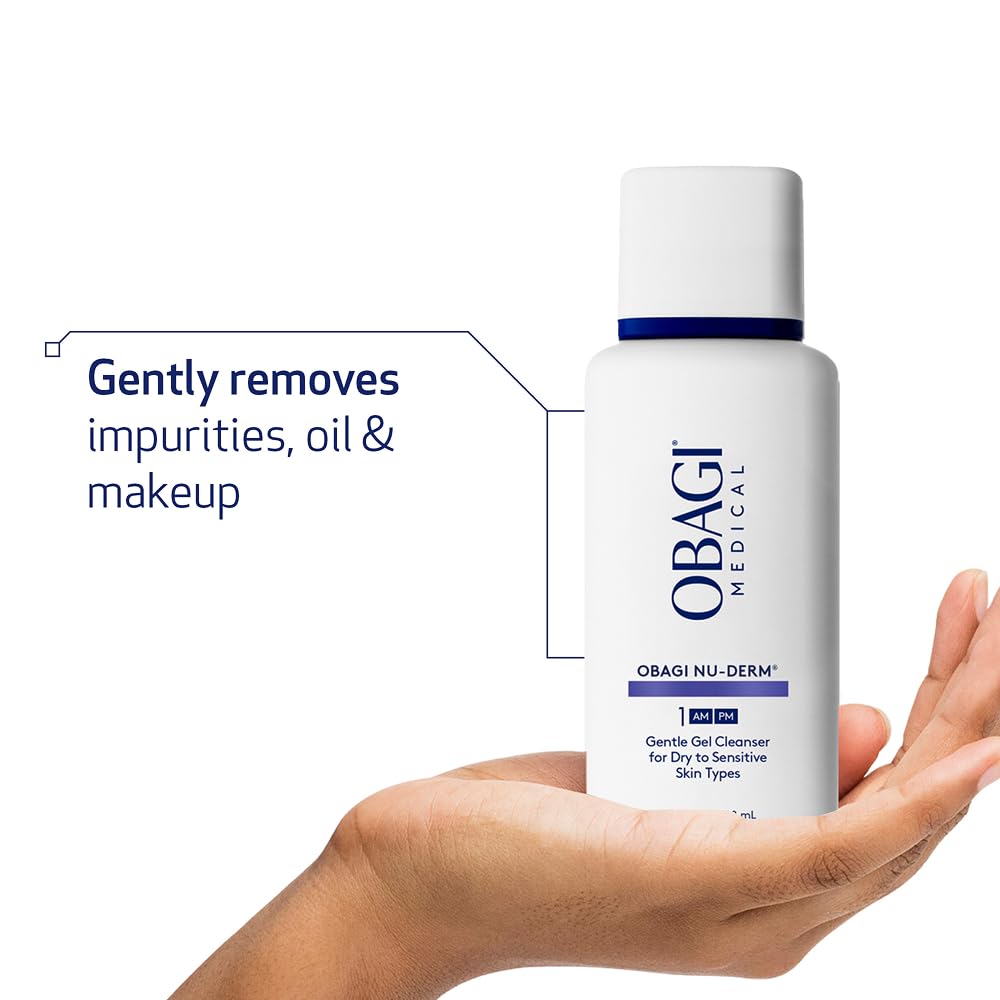 Obagi Nu-Derm Gentle Cleanser, aplicación facial suave para rutina.