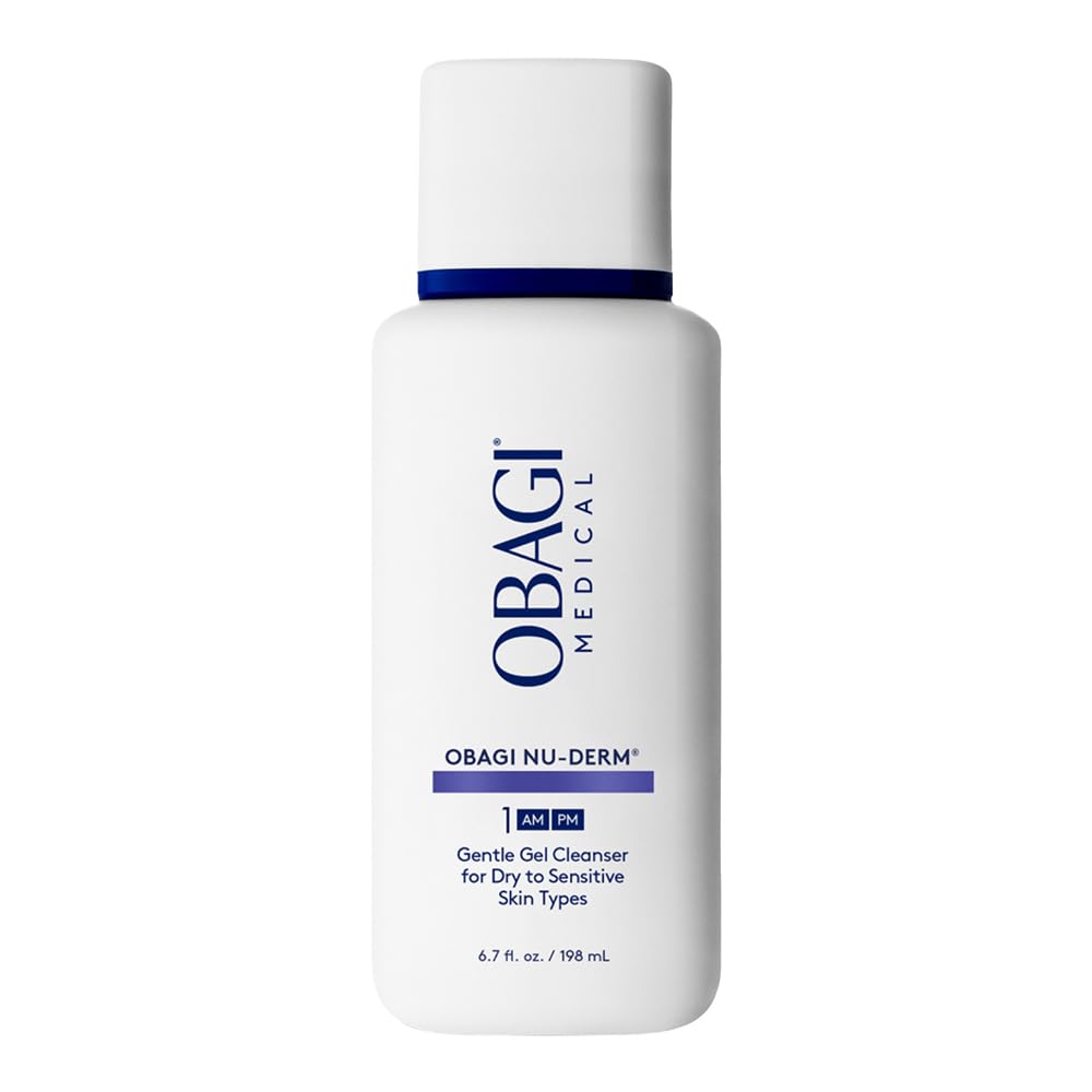 Obagi Nu-Derm Gentle Cleanser, bouteille, nettoyage en douceur des impuretés et maquillage.