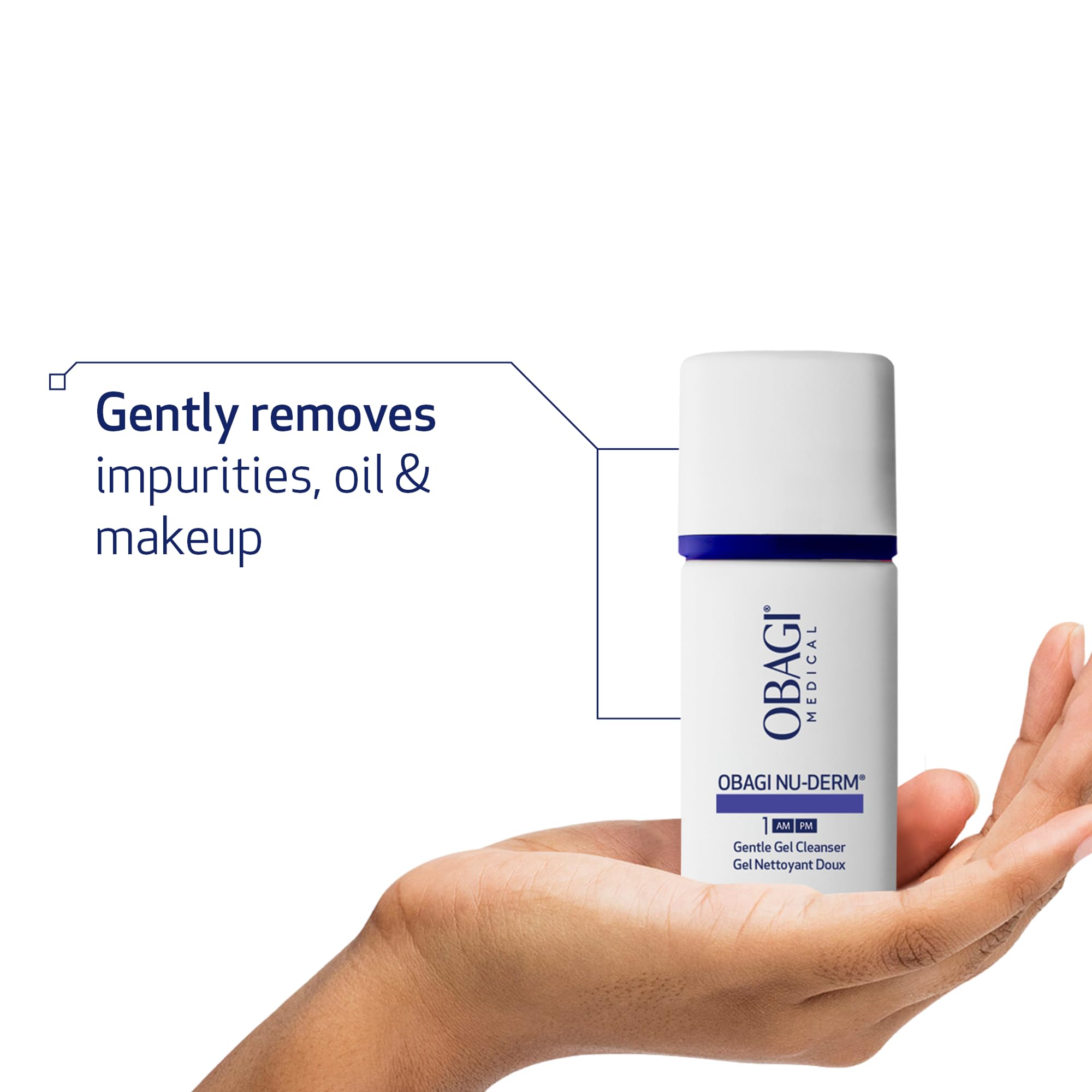 Obagi Nu-Derm Gentle Cleanser etiqueta clara facilita reconocimiento de uso diario