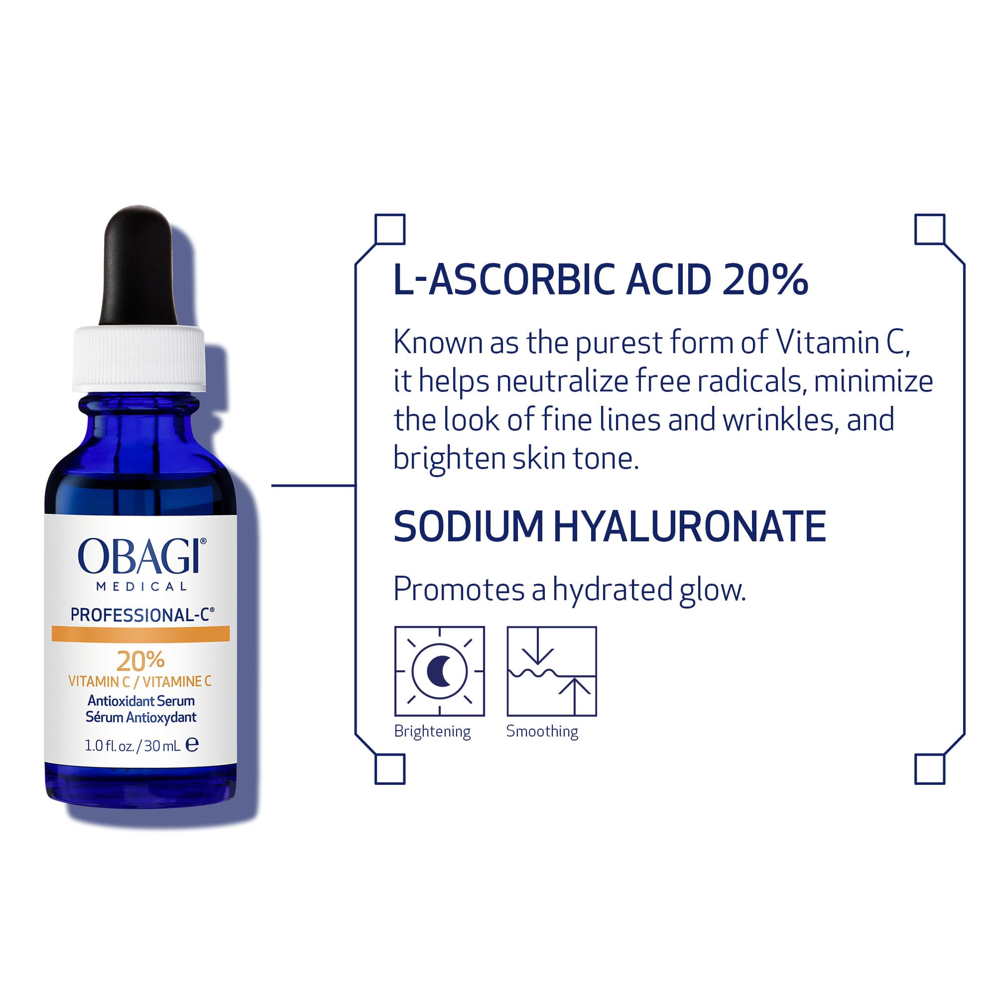 Obagi Professional-C 20% Serum con brillo sutil que realza la luminosidad.