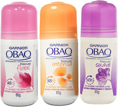 Desodorante Obao para mujer, paquete de 3 con aromas variados para frescura diaria.
