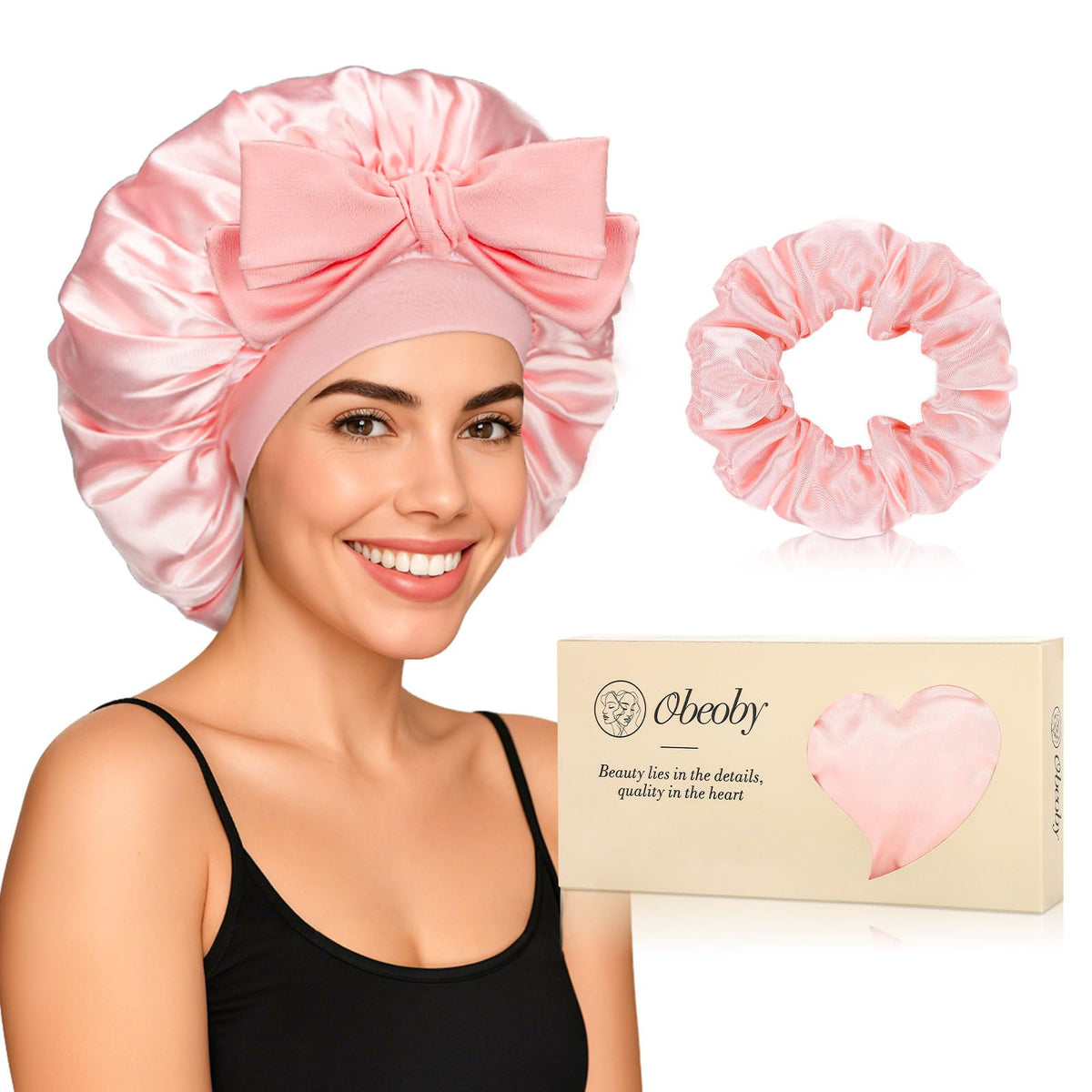 Obeoby bonete de seda doble capa ajuste: protege rizos durante la noche y reduce fricción