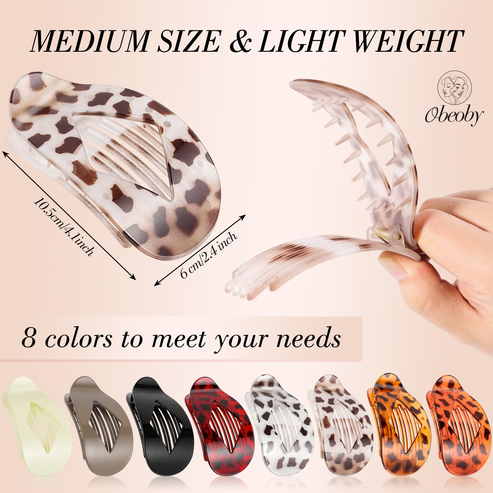 Obeoby clip plano carey mediano, ideal para cabello fino.