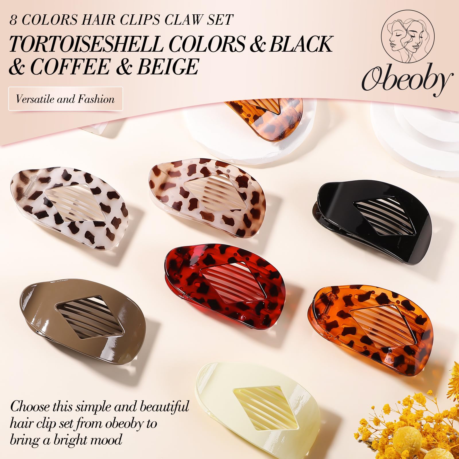 Obeoby clip plano carey para cabello grueso mantiene estilo estable.