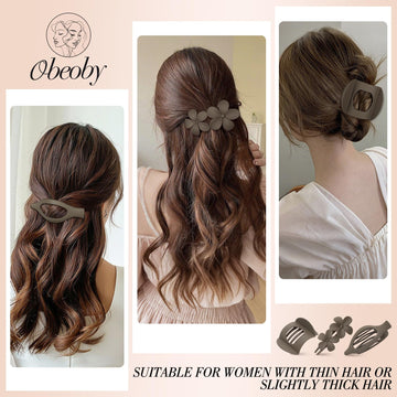 Obeoby clip frances plano marrón ofrece sujeción estable para peinados.