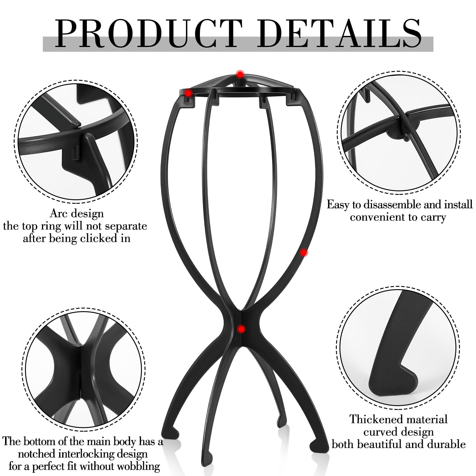 Obeoby Wig Stand Altura de 13,8 pulgadas Negro, ideal para varias pelucas.