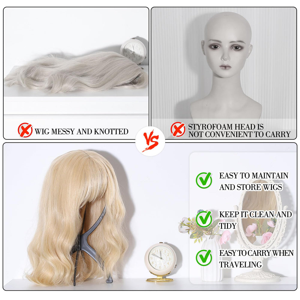 Obeoby Wig Stand Diseño Hueco Negro, ayuda a secar y conservar la forma.