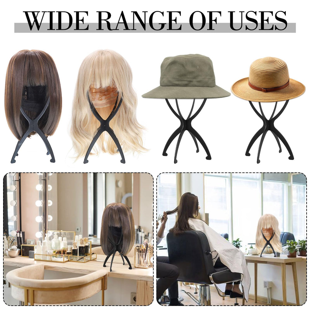 Obeoby Wig Stand Usos Múltiples Negro, perfecto para pelucas, sombreros y cosplay.