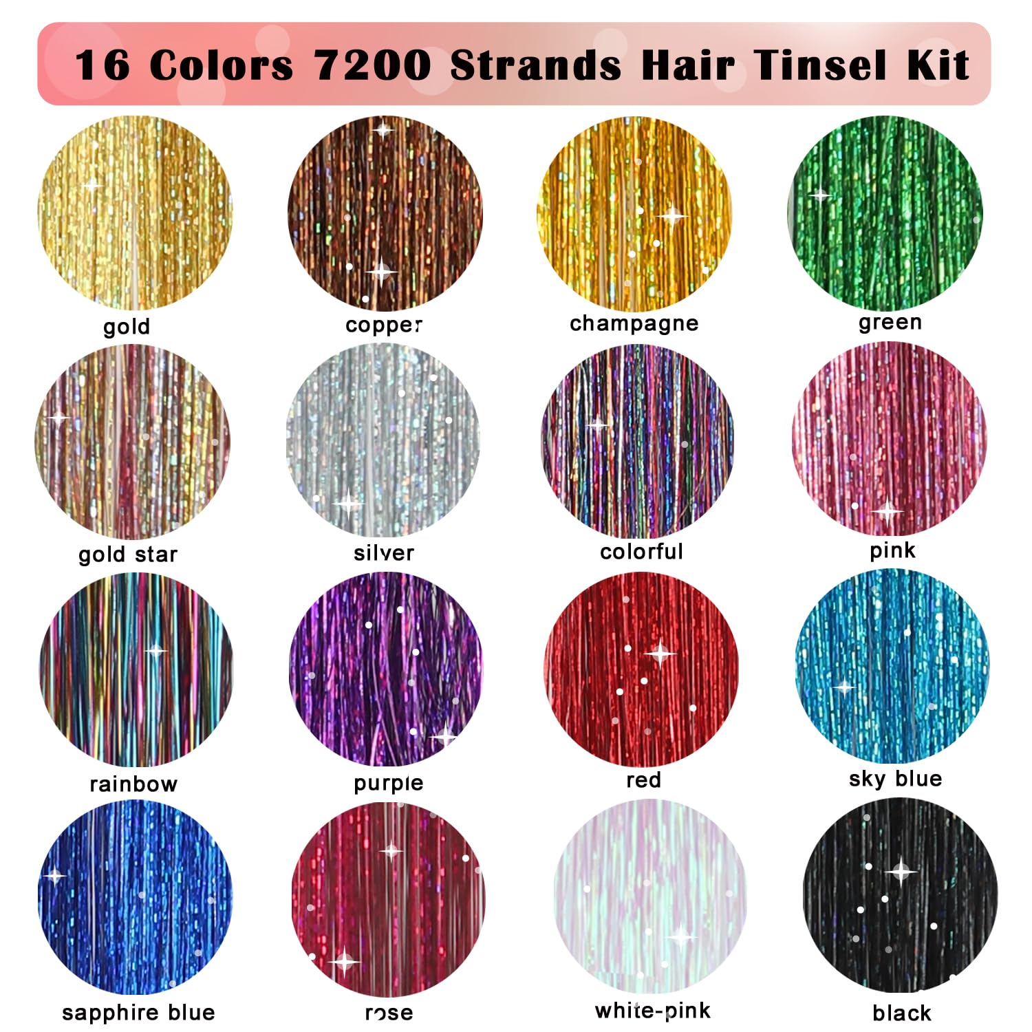 Obinying hilos brillantes para cabello, 7200 hilos, brillo duradero