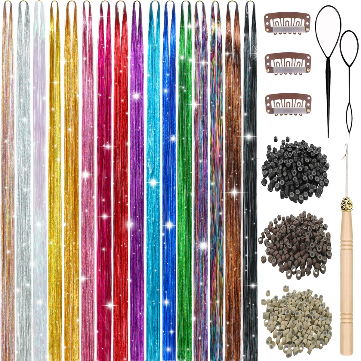Kit Obinying de hilos brillantes para cabello con 16 colores