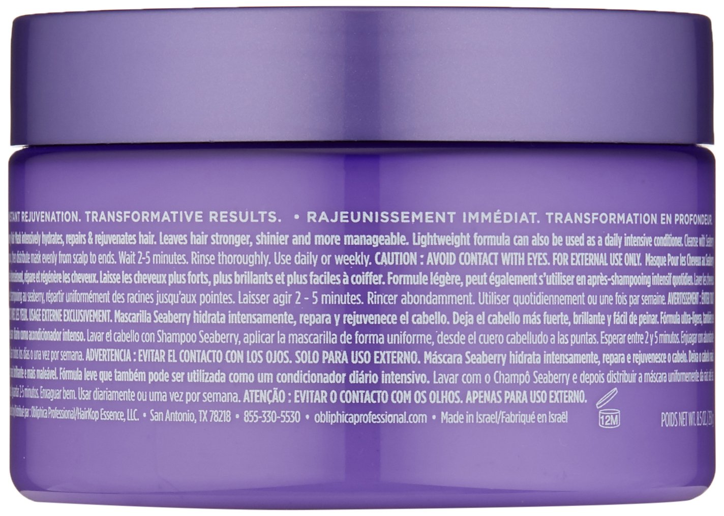 Obliphica Seaberry Masque, brillance naturelle et élasticité renforcée.
