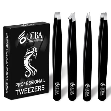 Pinzas OCBA de 4 piezas con estuche para viaje, precisión para modelar cejas con confianza.