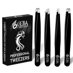 Pinzas OCBA de 4 piezas con estuche para viaje, precisión para modelar cejas con confianza.