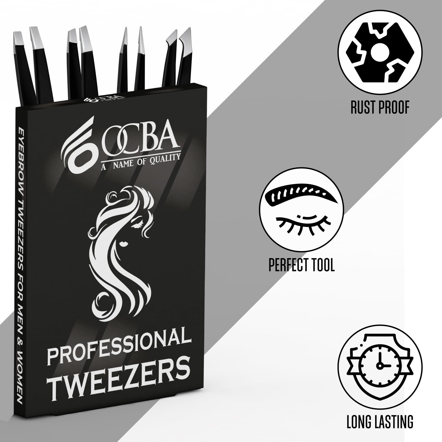 OCBA pinzas cejas punta aplanada facilita uso cómodo diario.