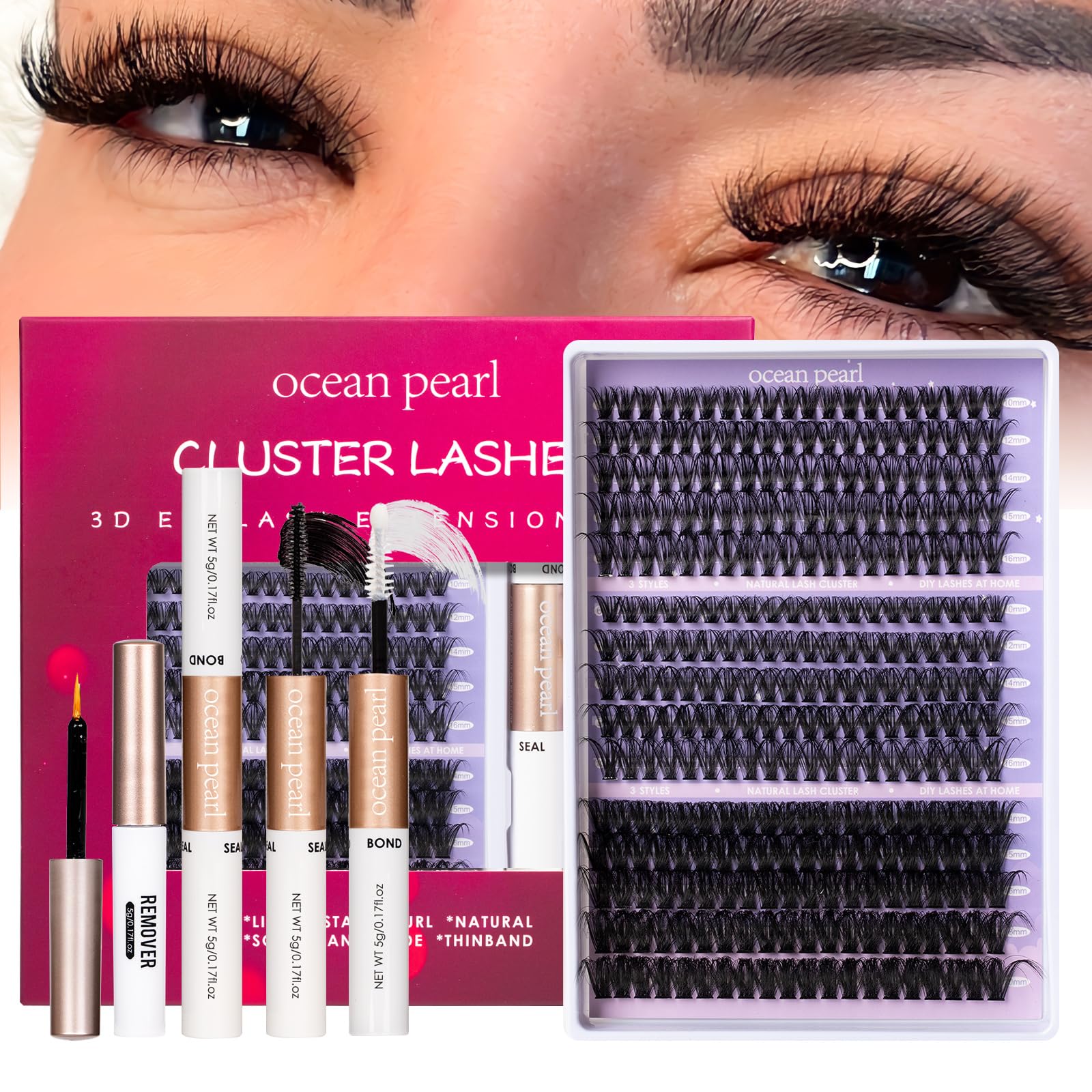 Ocean Pearl kit 300 pestanas cluster: crea un look natural en casa