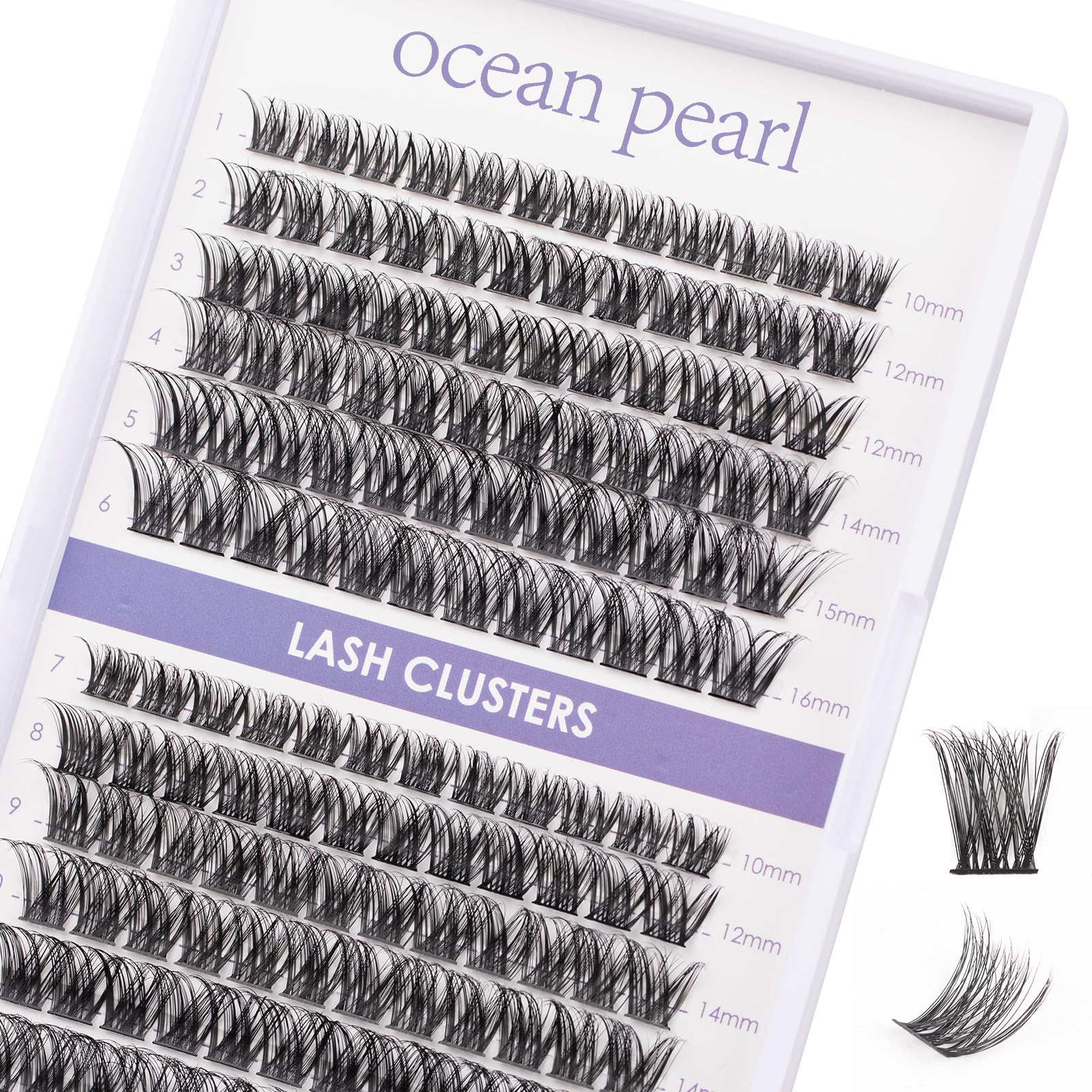 Ocean Pearl Lash Clusters en caja destacada para un efecto natural con 144 piezas.