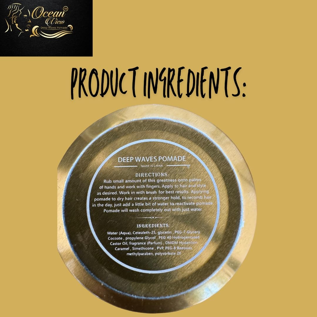 Ocean View Deep Waves Pomade Edición Dorada, lata apta para viajes, fácil de transportar.