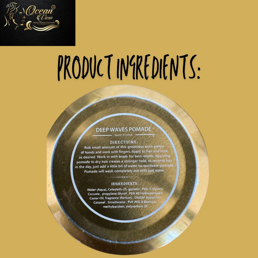 Ocean View Deep Waves Pomade Edición Dorada, lata apta para viajes, fácil de transportar.