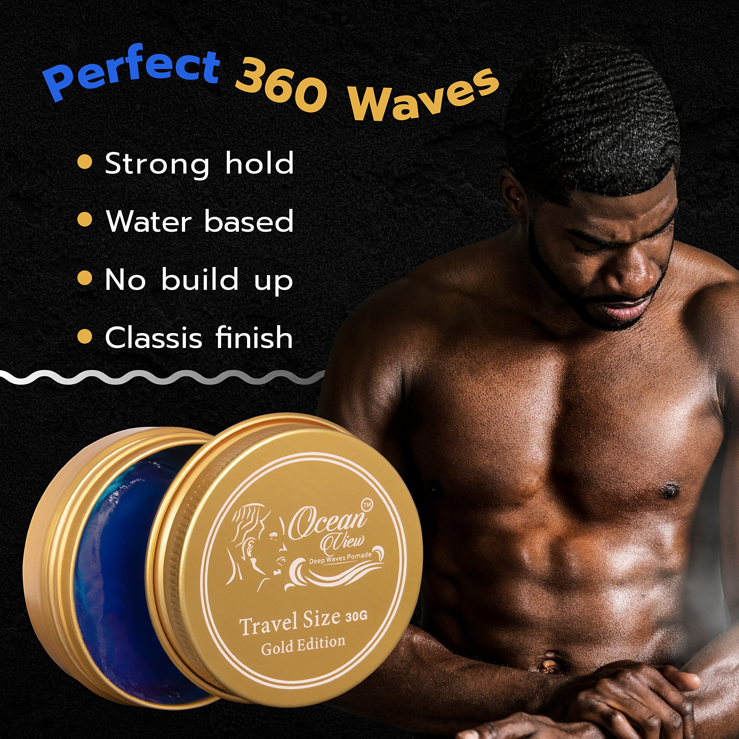 Ocean View Deep Waves Pomade Edición Dorada, textura hidratante con aceite de oliva.