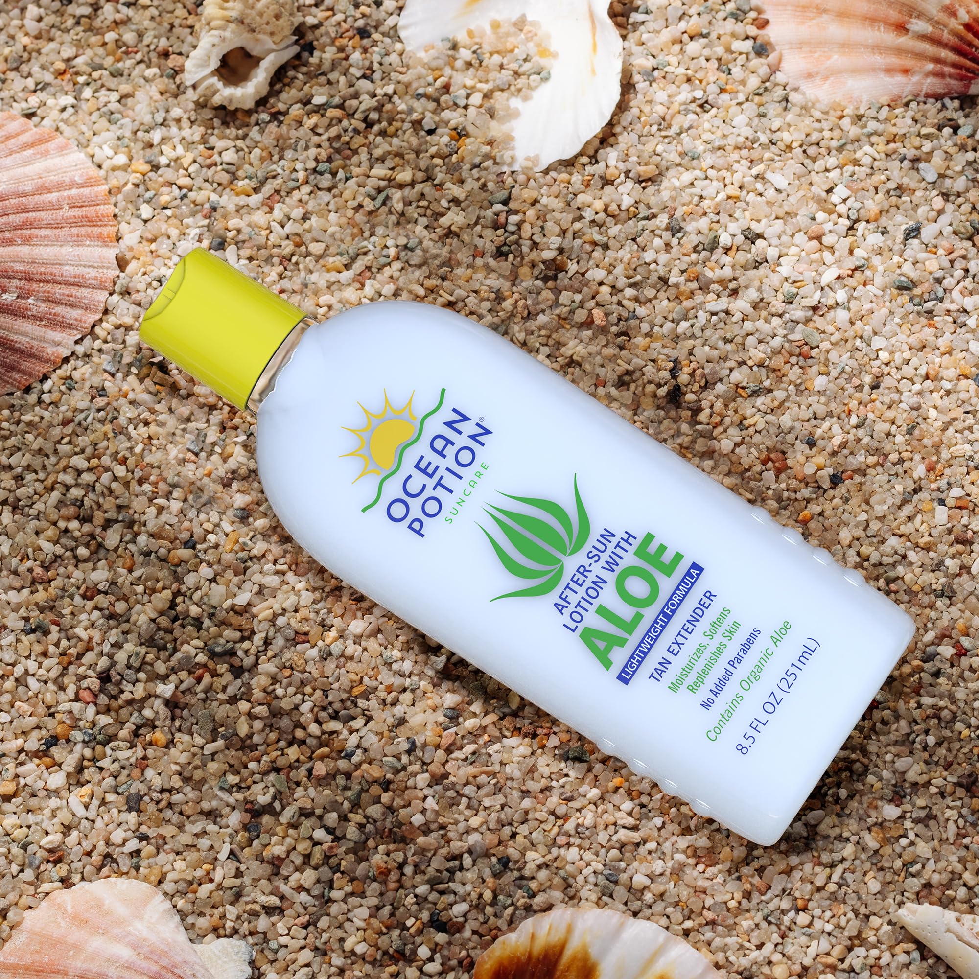 Ocean Potion loción post-sol, envase de 8.5oz ideal para uso diario.