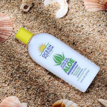 Ocean Potion loción post-sol, envase de 8.5oz ideal para uso diario.