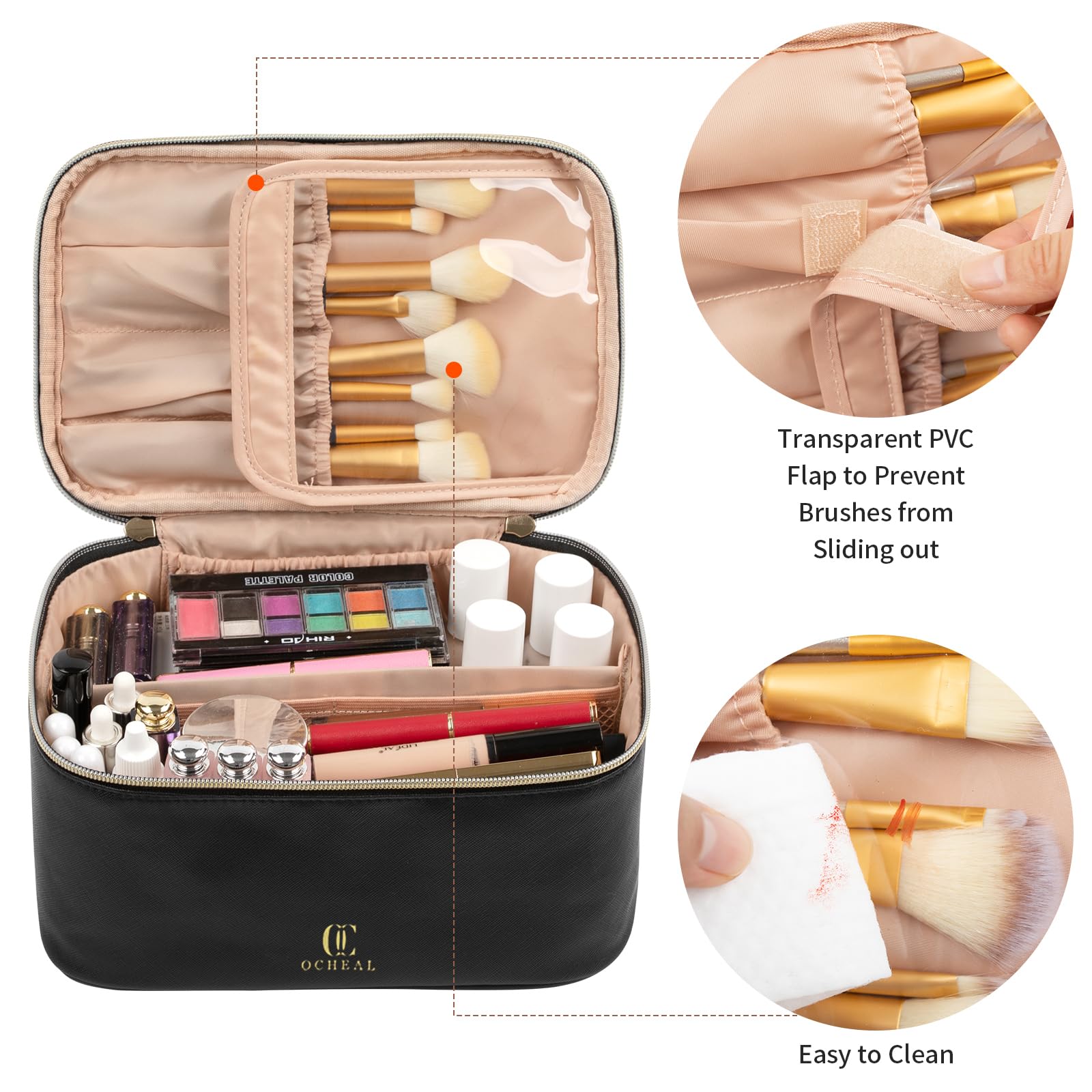 OCHEAL bolsa maquillaje con divisores de velcro flexibles para ordenar cosméticos.