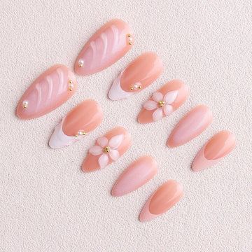 Uñas OCOUYVD con diseño 3D de flor y perla para ocasiones.
