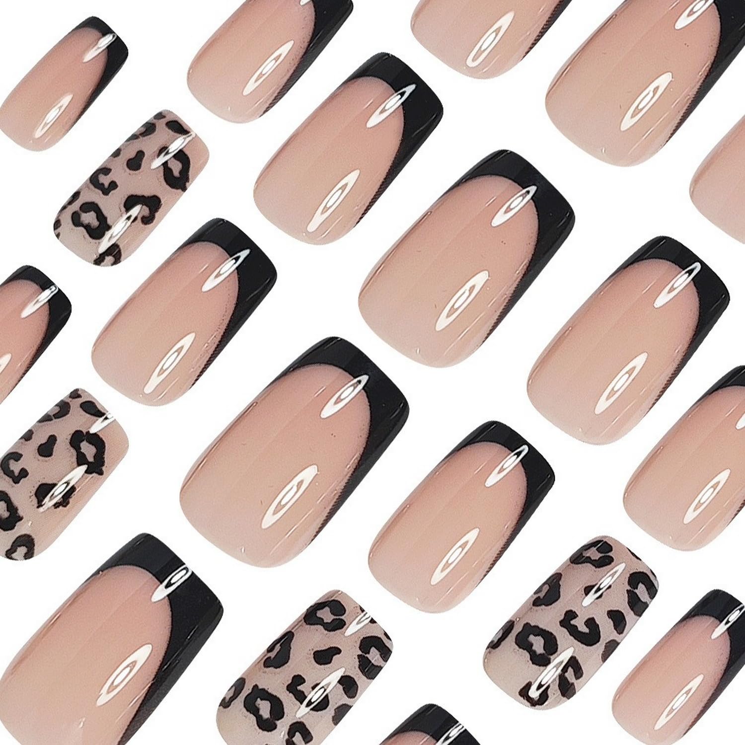 OCOUYVD uñas postizas cortas y cuadradas con brillo, ideales para uso diario.