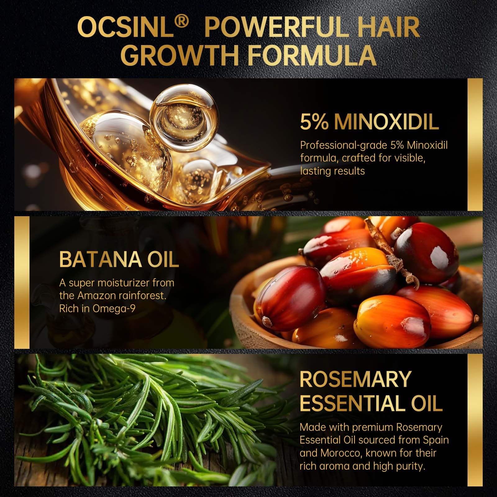 OCSINL Minoxidil textura no grasa que se incorpora fácilmente al cabello.