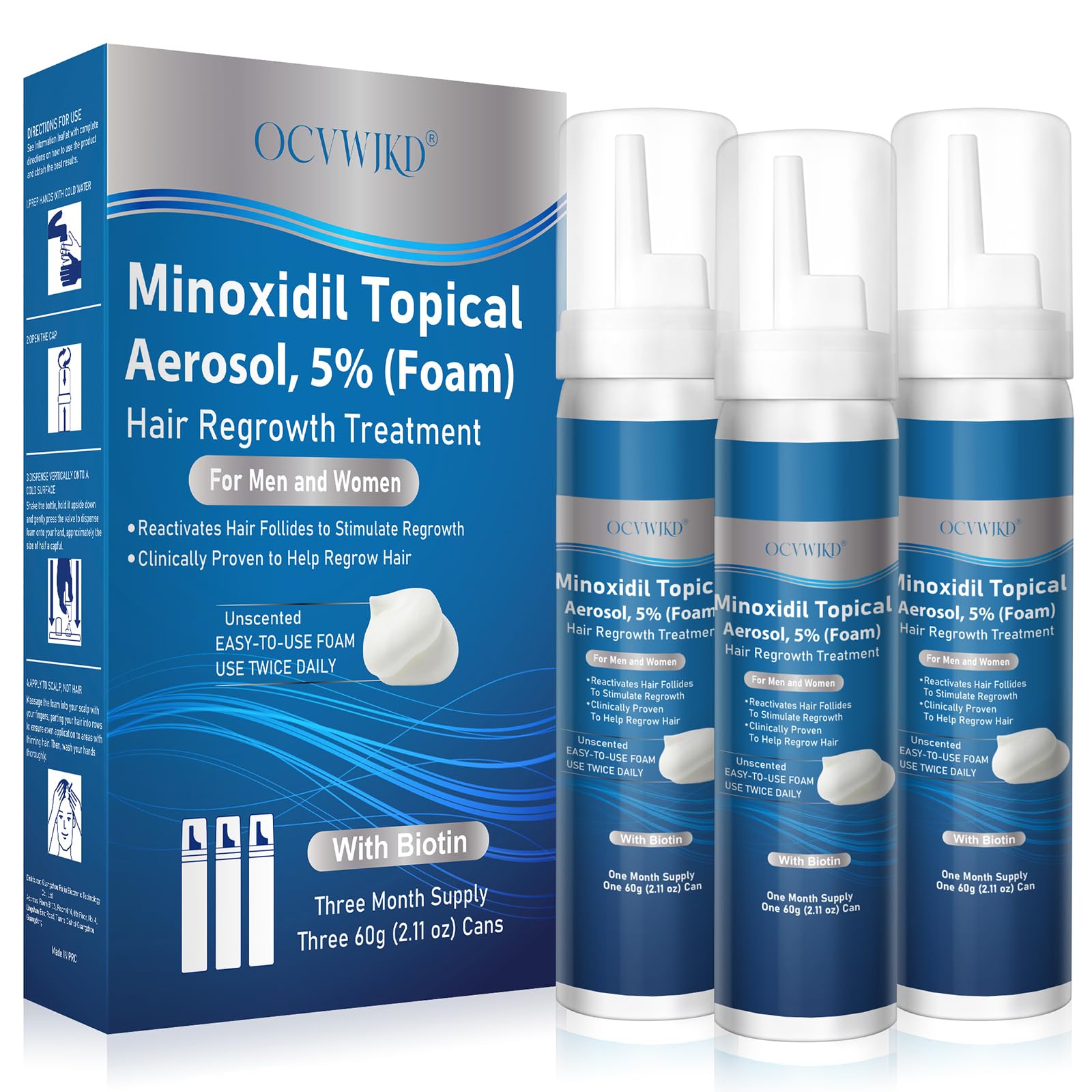 OCVWJKD Minoxidil 5% espuma aplicada en cuero cabelludo para iniciar crecimiento