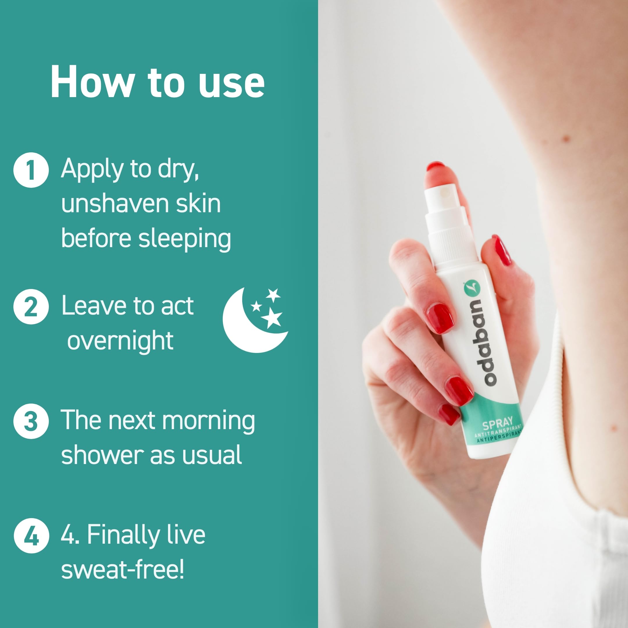 ODABAN ANTIPERPSPIRANT aplicación rápida para momentos de calor.
