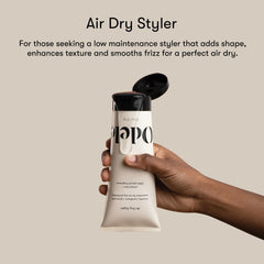 Odele Air Dry Styler applied on damp hair demonstrates smooth, manageable strands without heat.