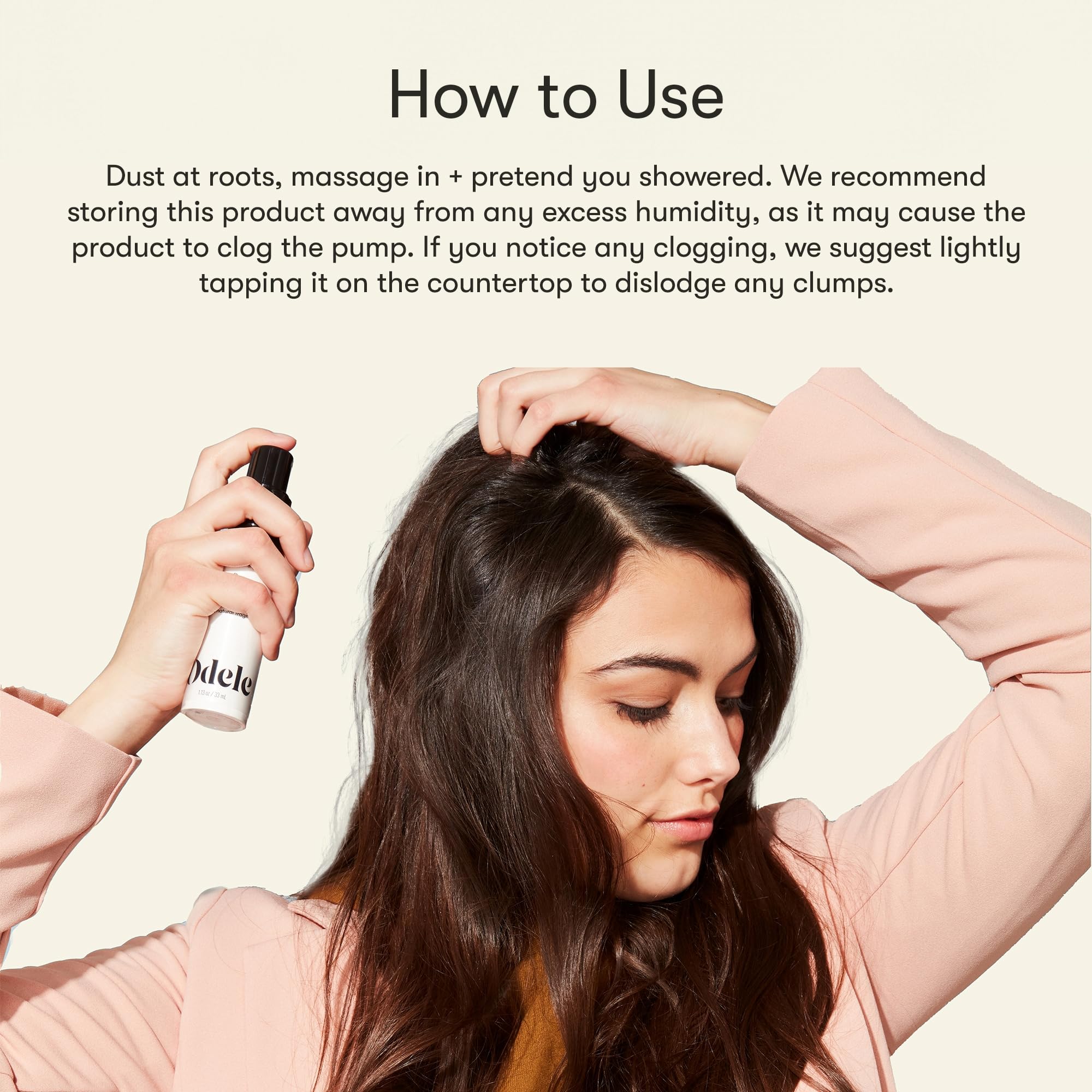 Odele dry shampoo plant-based ingredients with arrows and rice