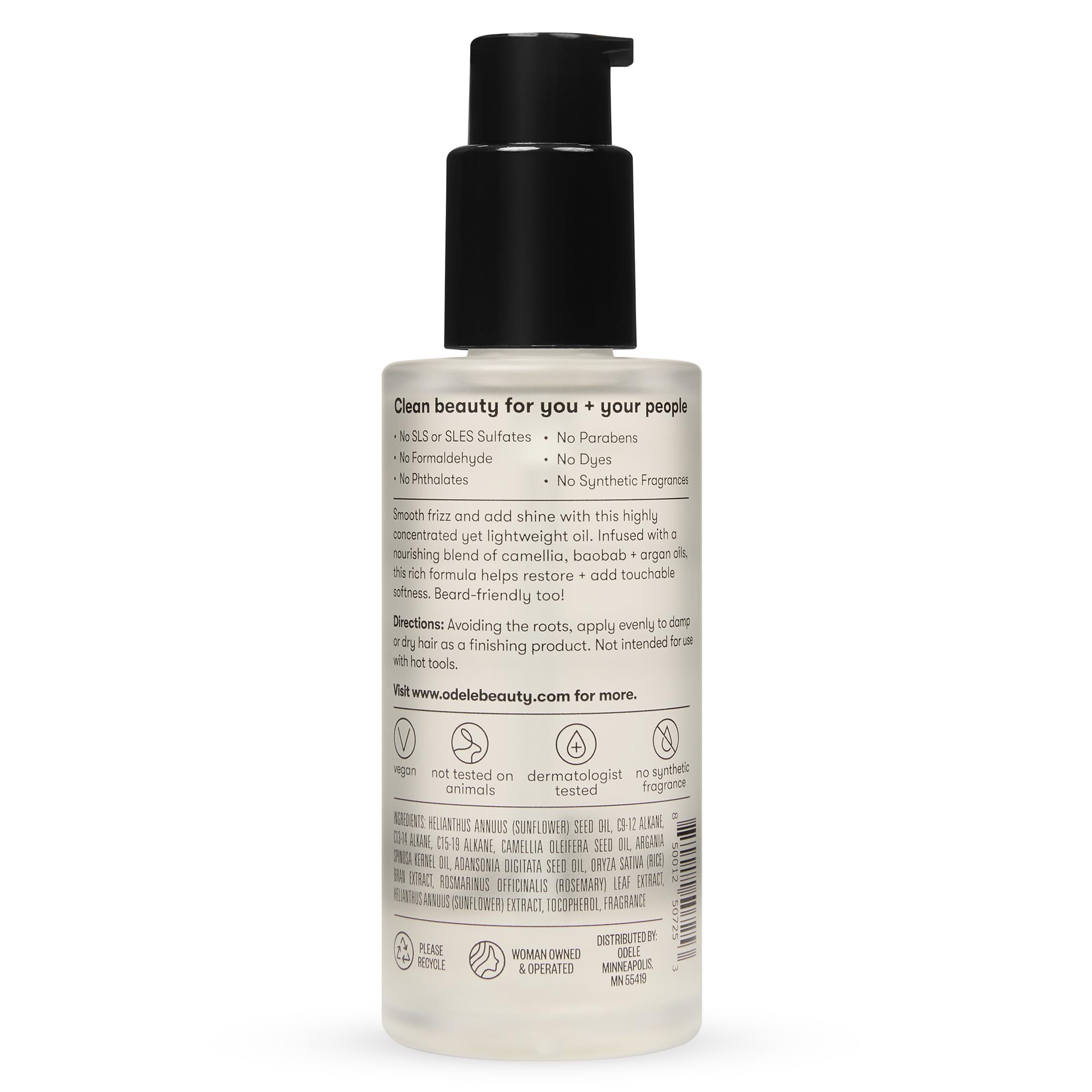 ODELE Hair Oil dermatologist-tested, vegan, and paraben-free for clean hair care.