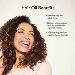 ODELE Hair Oil silky hair texture after use, hint of softness.