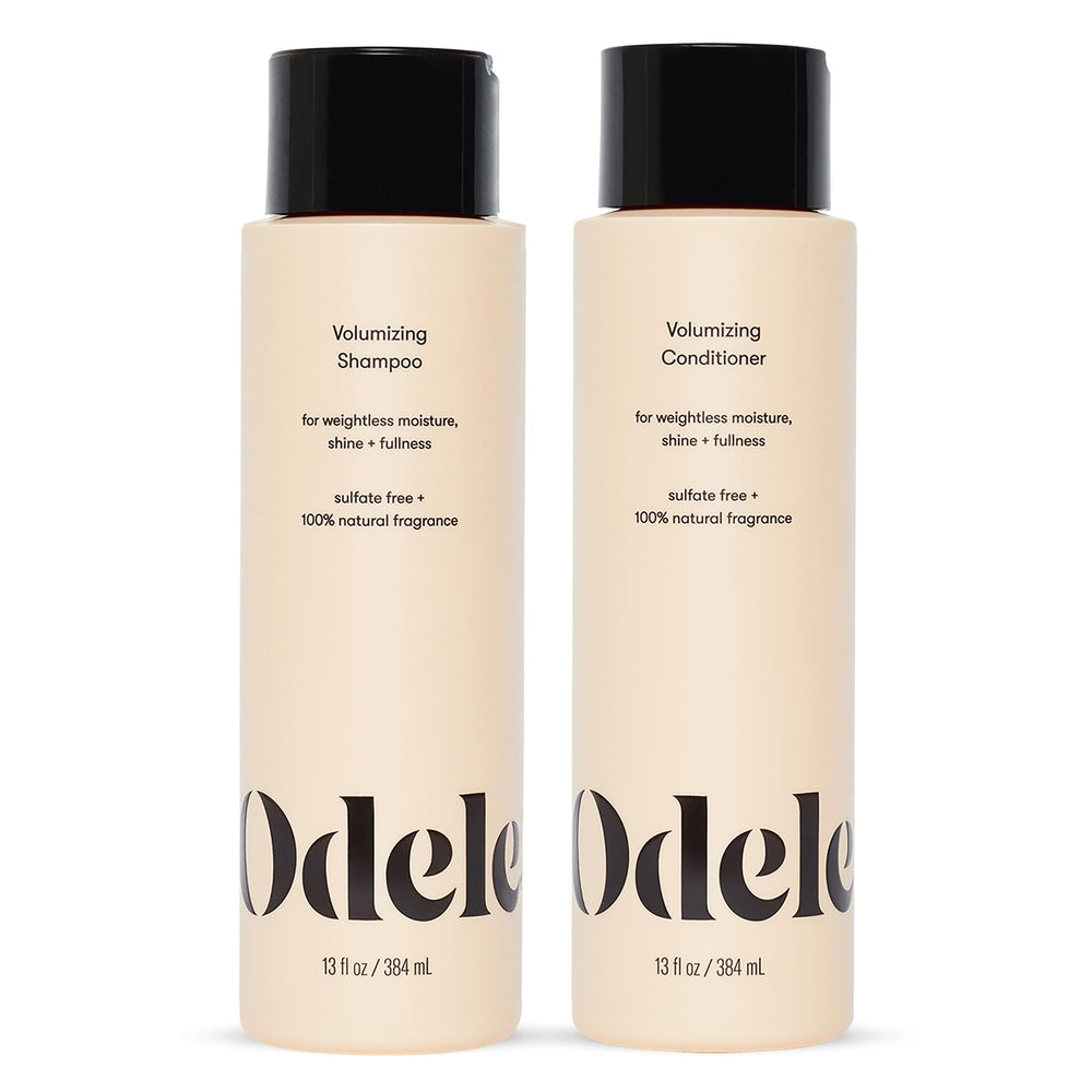 Odele volumizing shampoo bottle on display emphasizes lightweight moisture and fullness