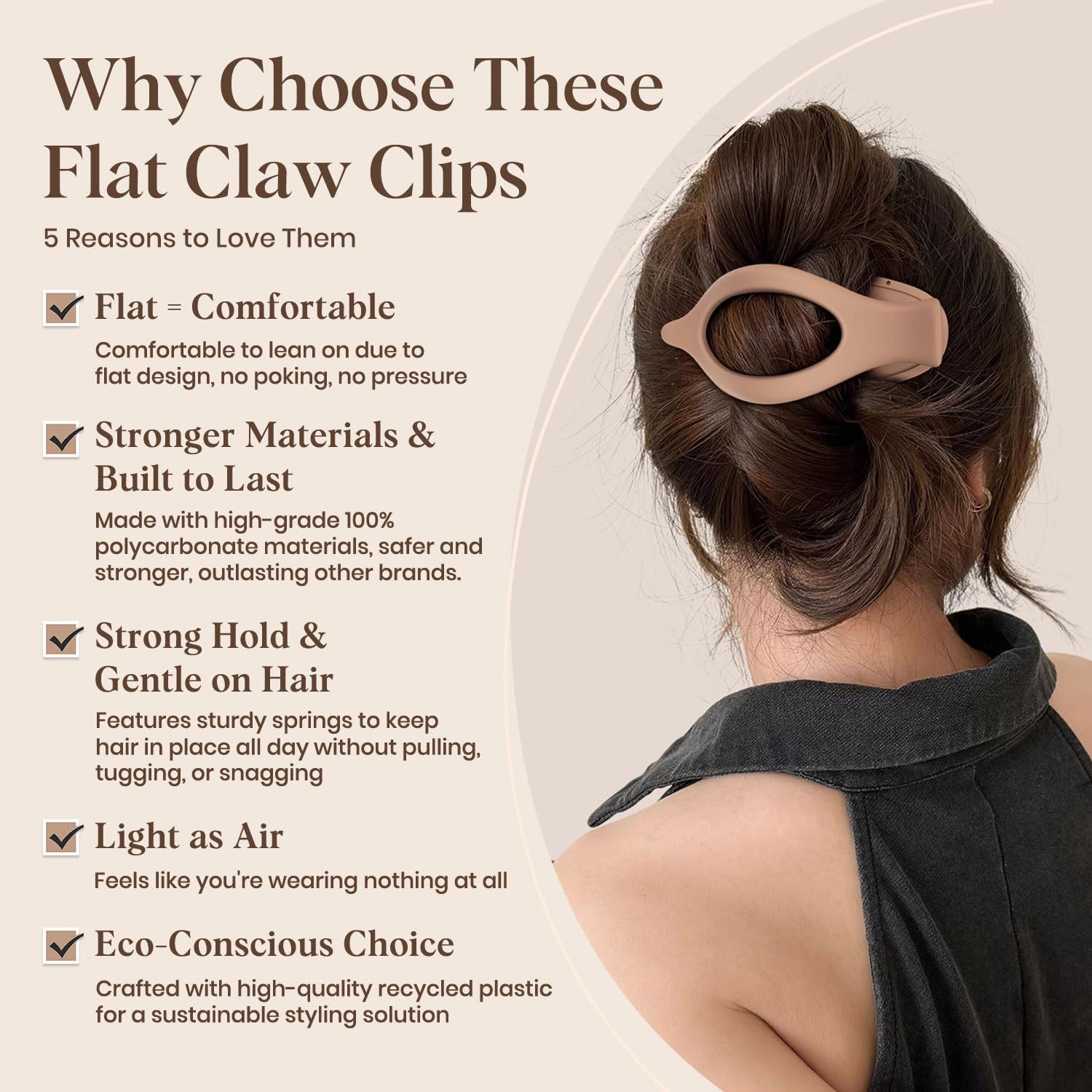 Oeusnael clip plano grande crema ideal para recogidos cómodos todo el día.