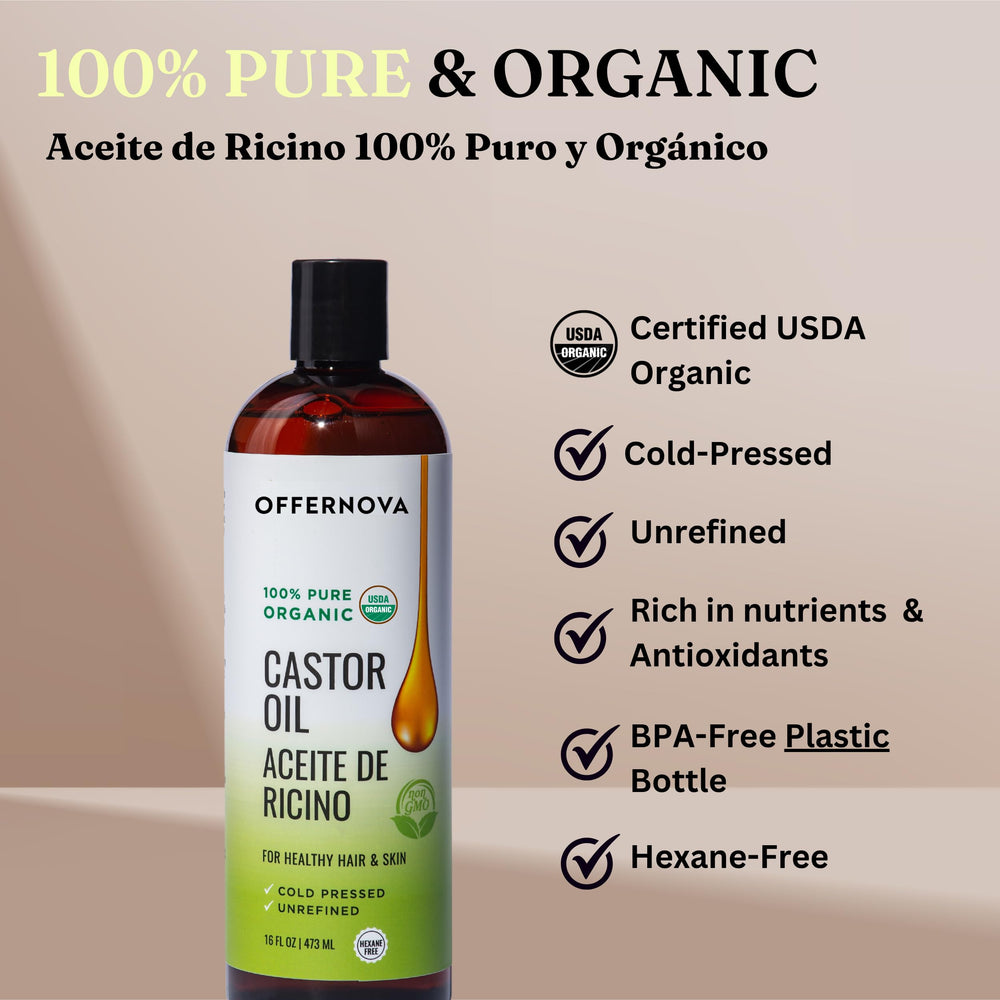 Etiqueta frontal de Offernova Aceite de Ricino, muestra calidad premium.
