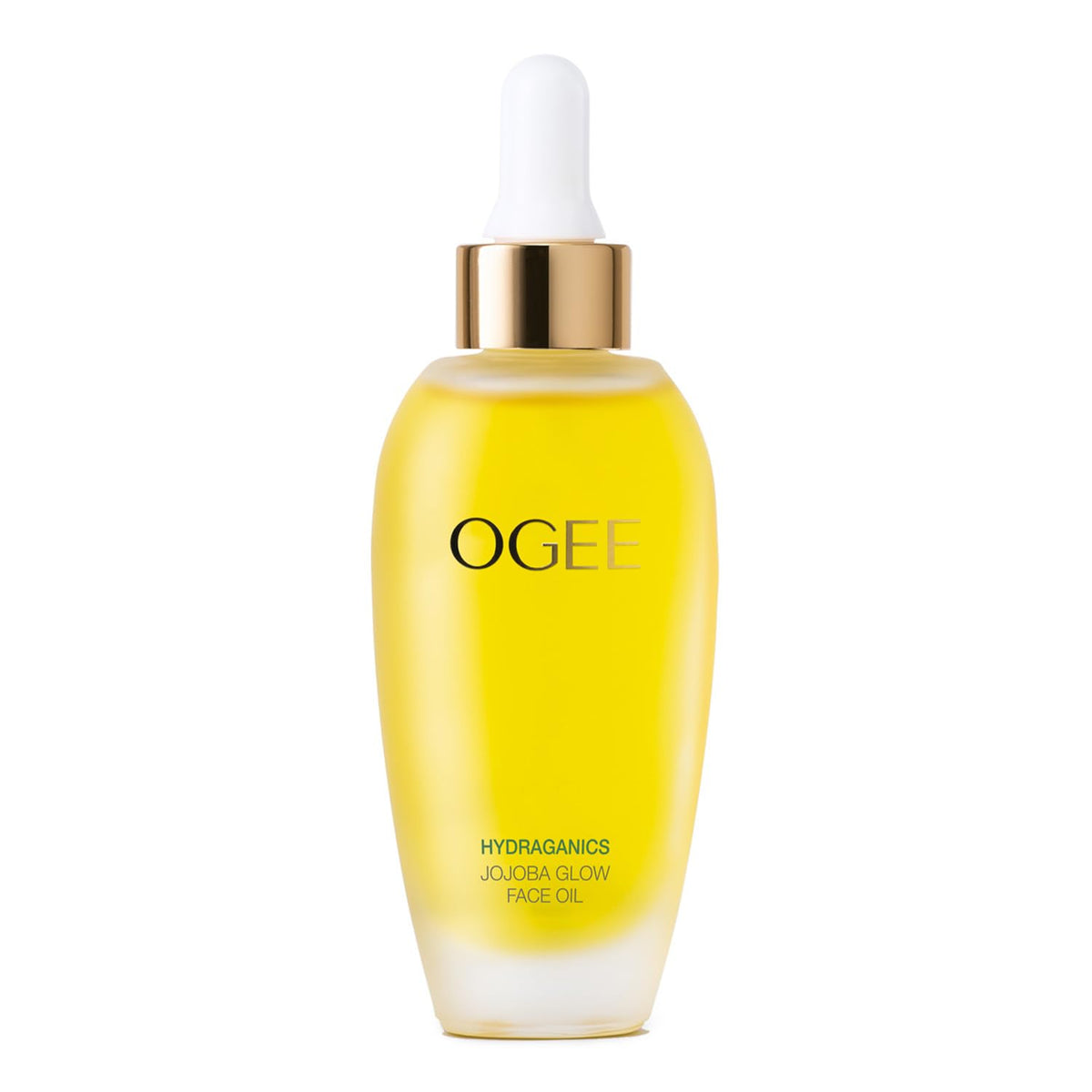Aceite Jojoba Brillo de Ogee en botella, brillo natural para piel suave.