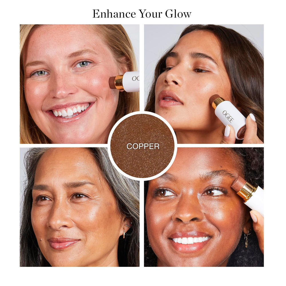 Ogee barra facial cobre, tono cálido para piel.