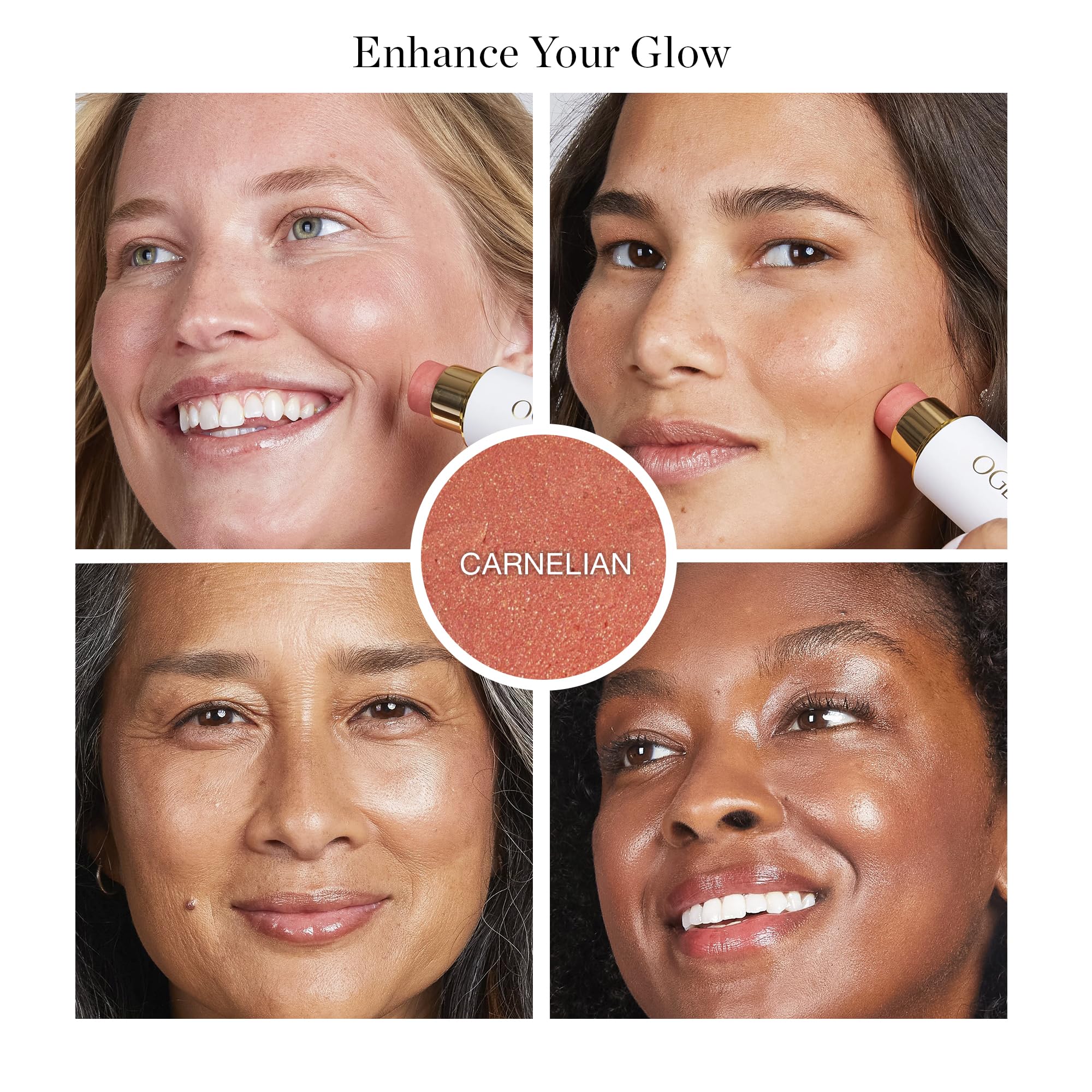 Ogee Sculpted Face Stick Carnelian: brillo iluminador para resaltar rasgos.