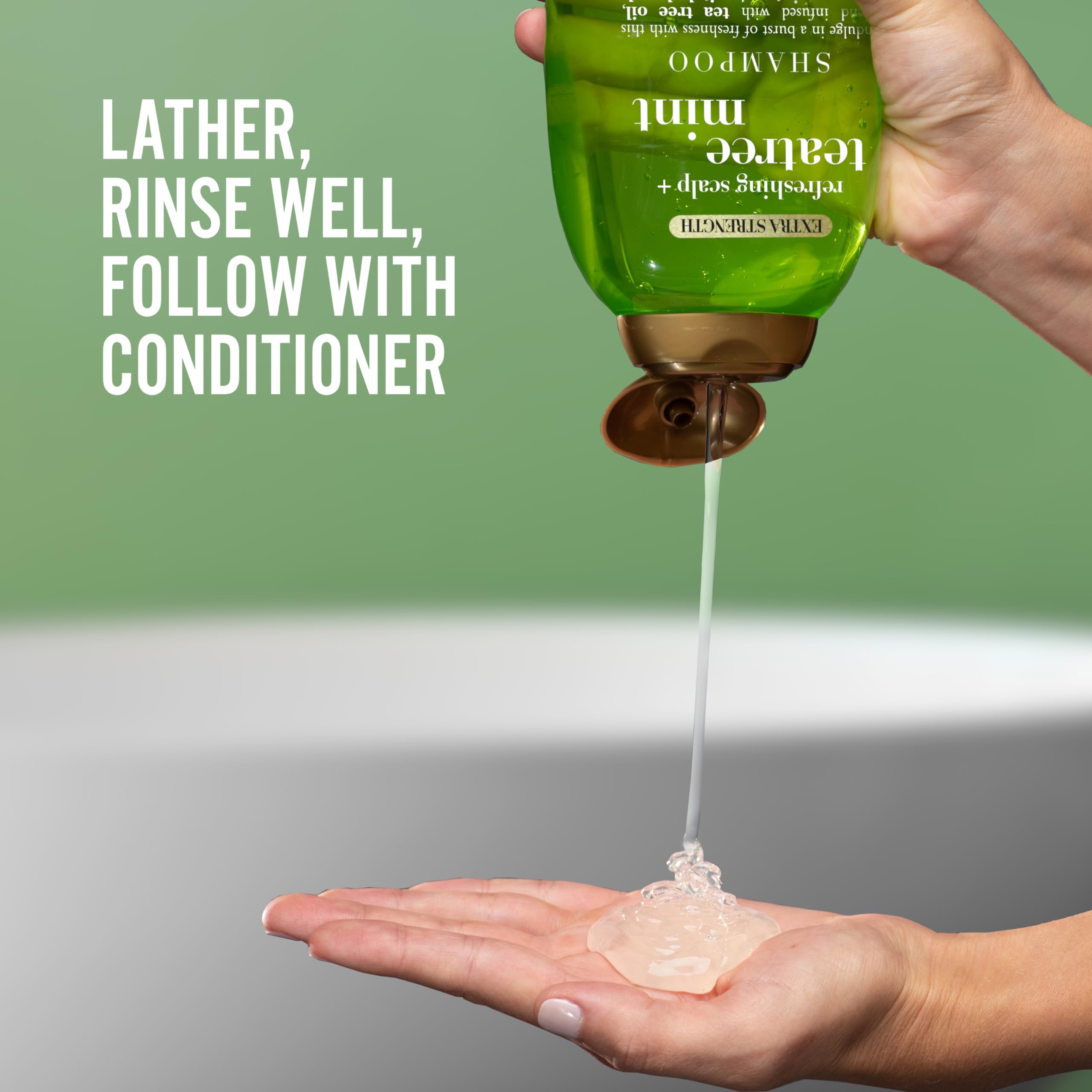 OGX Teatree Mint: aplicación suave para rutina diaria de lavado.