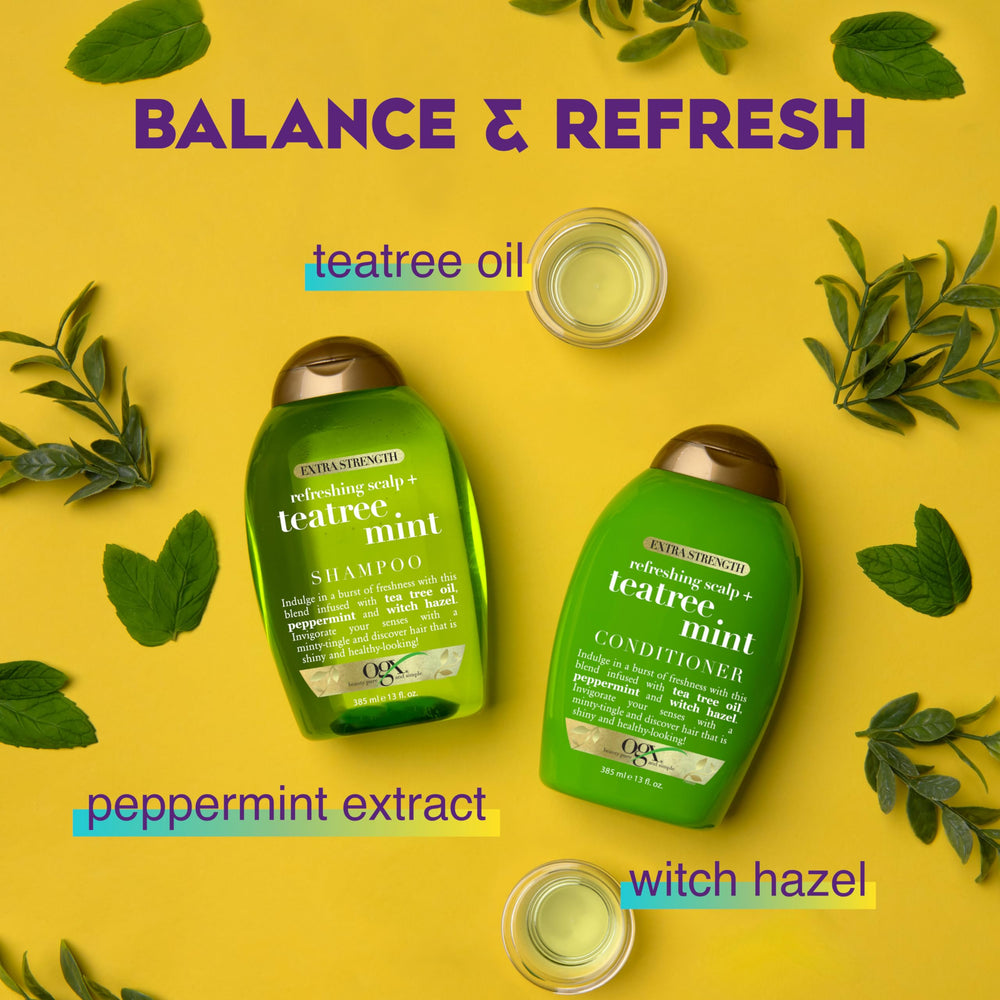 OGX Teatree Mint: aroma fresco de menta y vainilla que perfuma el cabello.
