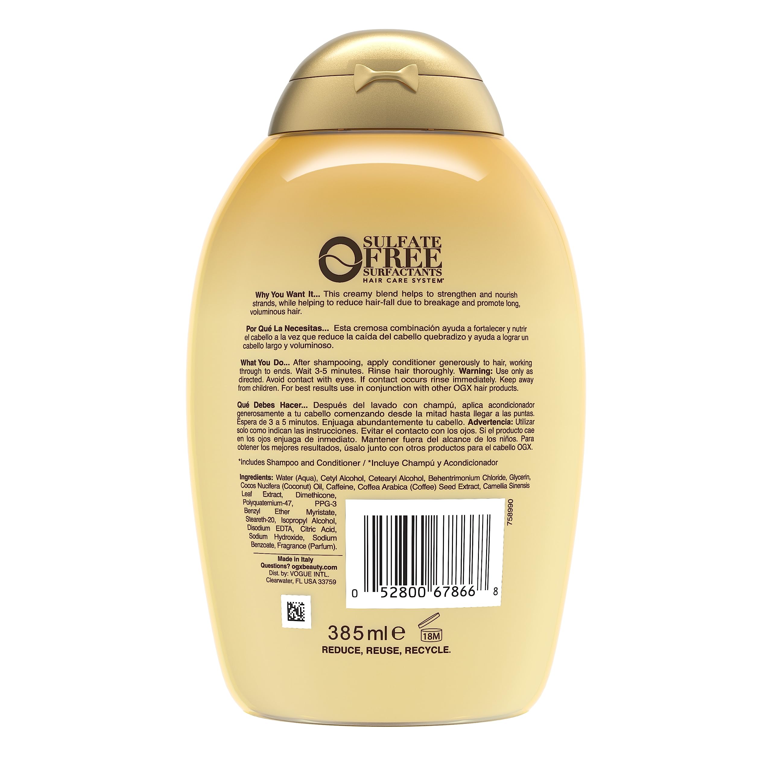 OGX resultado de cabellos fortalecidos y con brillo tras cada lavado.