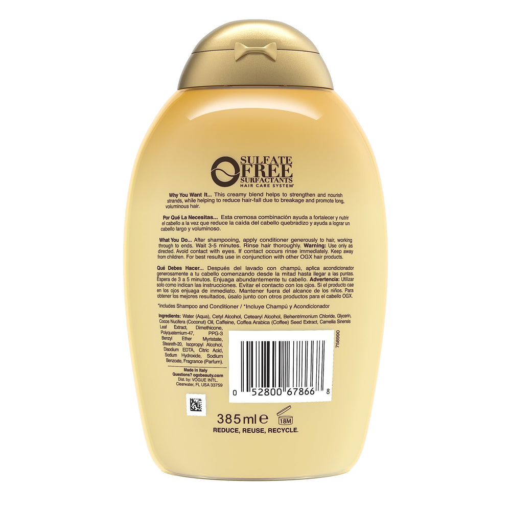 OGX resultado de cabellos fortalecidos y con brillo tras cada lavado.