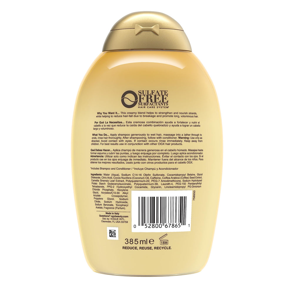 OGX etiqueta-envase: diseño moderno para cuidado diario.