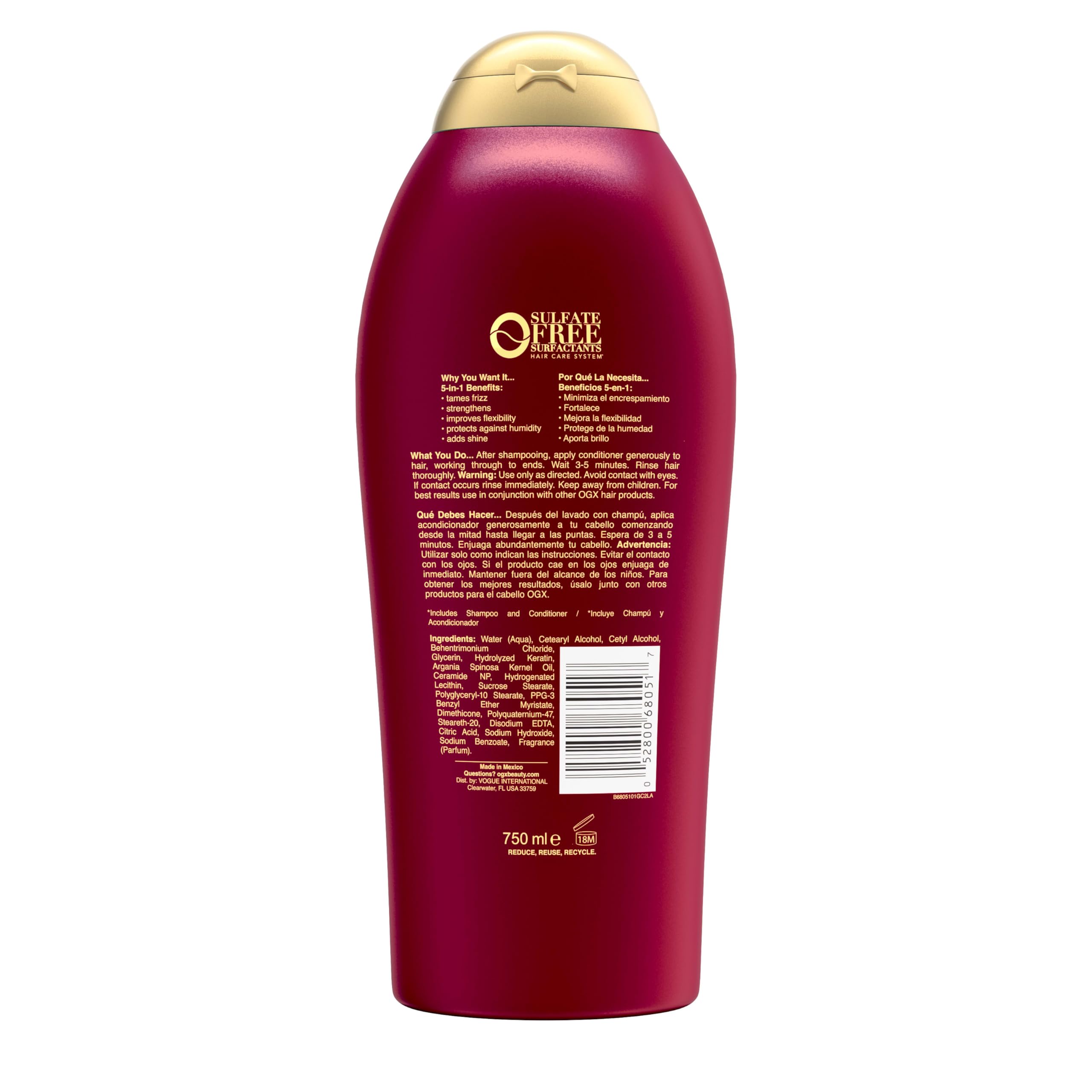 OGX fórmula libre de parabenos y sulfatos para cabello suave