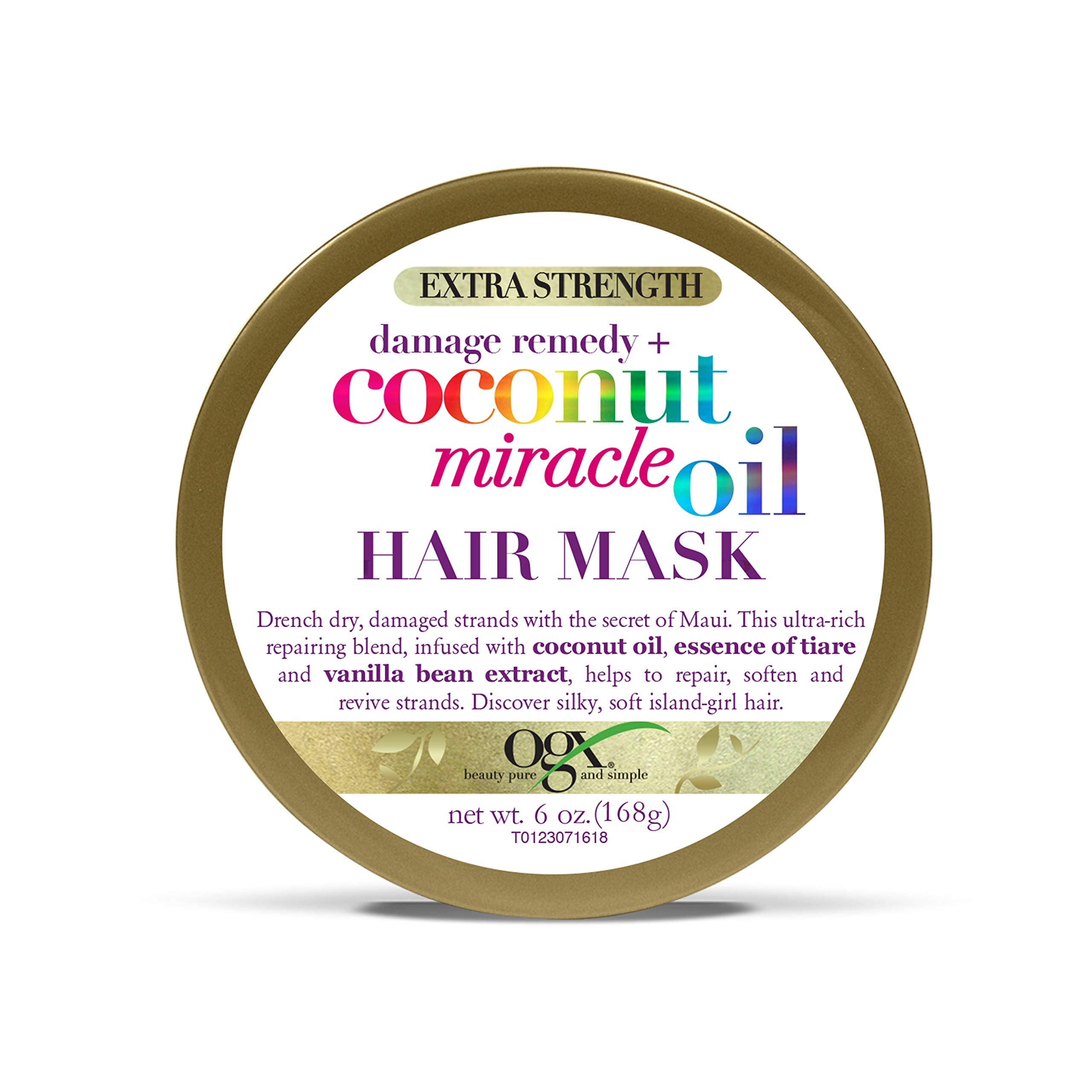 OGX Reparación de Daño: mascarilla coco milagroso en bote de 170 g para hidratación profunda.