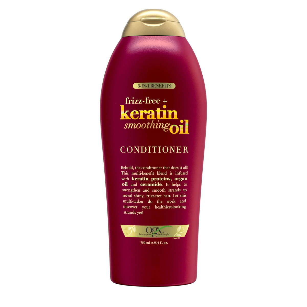 OGX acondicionador keratina contra el encrespamiento, botella visible para peinado suave