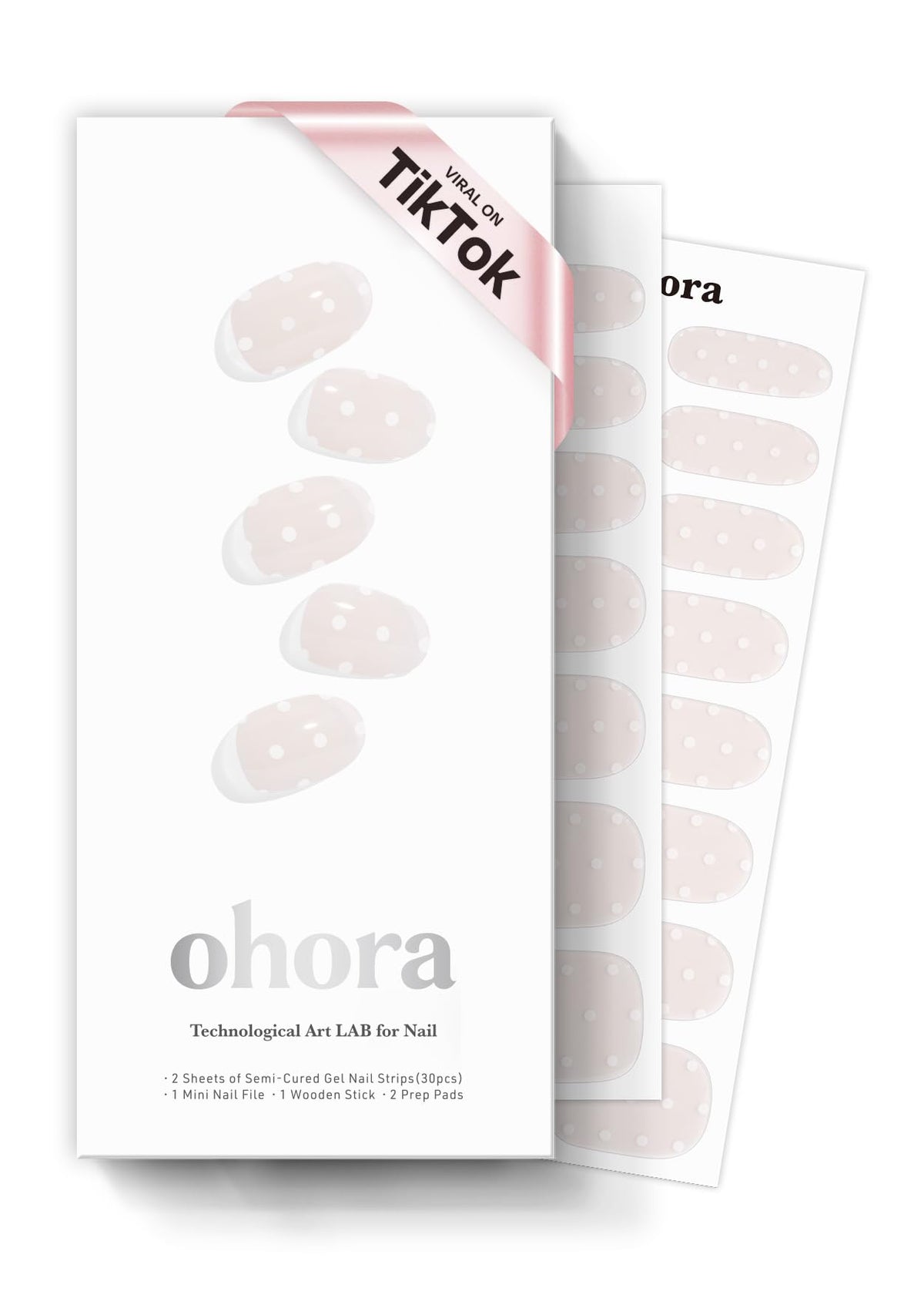 ohora N Polka Blanc kit de pegatinas para uñas de rápida aplicación y acabado duradero.